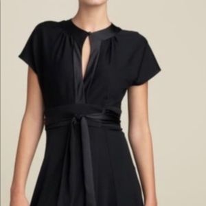 DVF Black Wrap Dress w Silk  Belt & Trim. Sz 2.